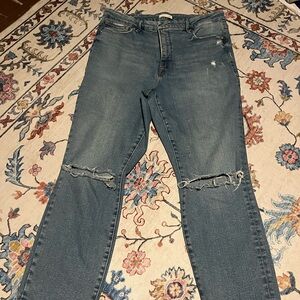 Good American Distressed Straight Jeans in Blue